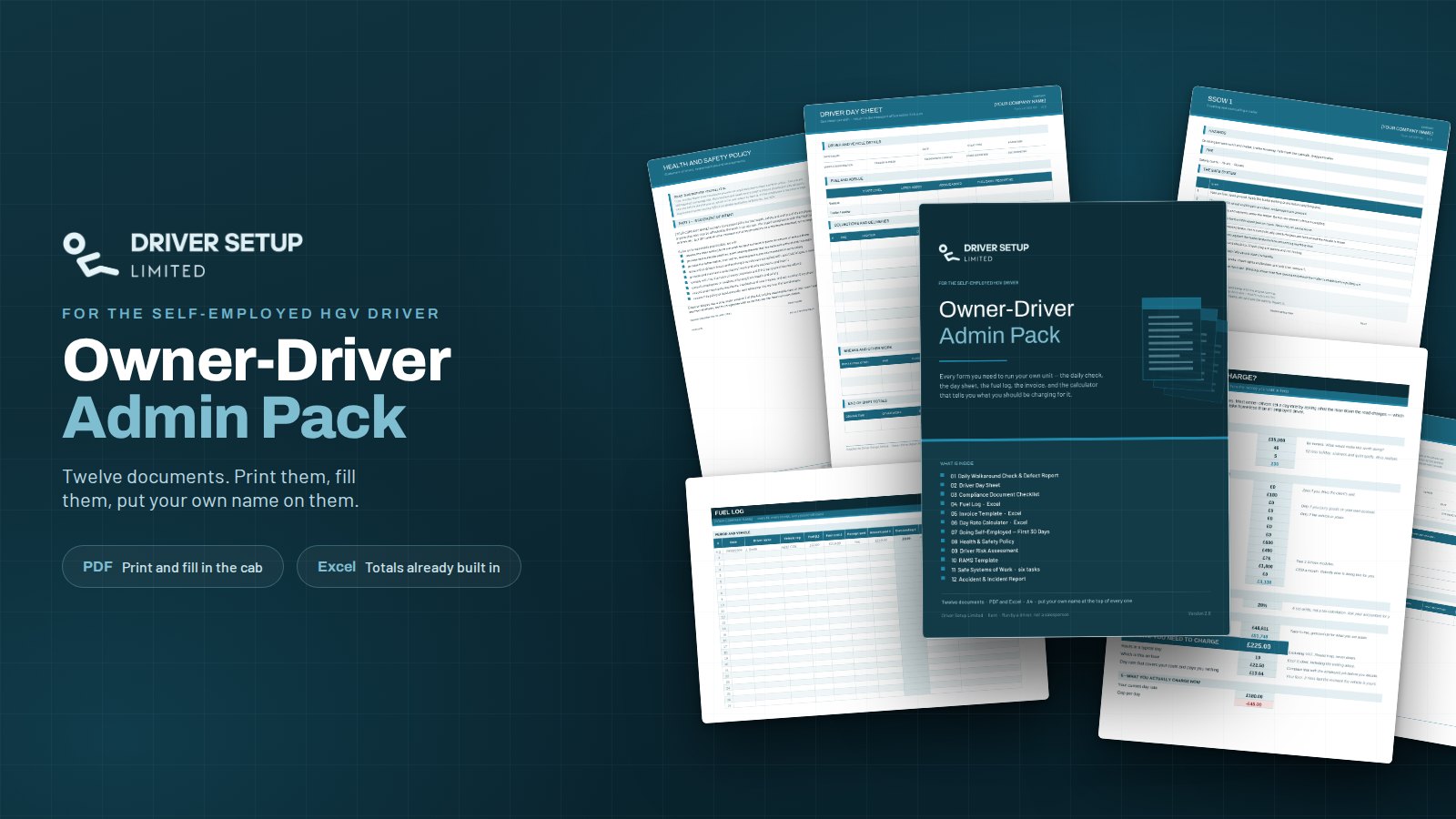 The twelve documents in the Owner-Driver Admin Pack